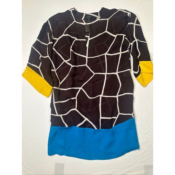 Escada Color Block 100% Silk 3/4 Sleeve Tunic Size 36/US 6 - Picture 1 of 9